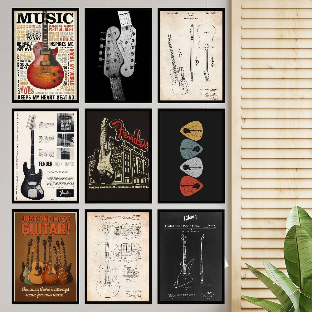 Vintage Collectible Posters - مجموعة الغيتار ذاتية اللصق ملصق فني