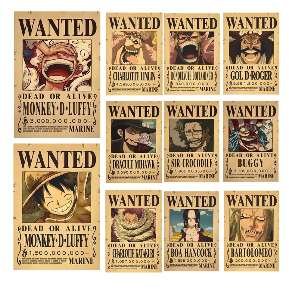 Vintage Collectible Posters - ملصقات شخصيات أنمي ون بيس المطلوبين: